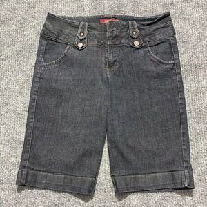 One Song Womens Bermuda Jean Shorts Size 10 Black Denim Casual Stretch Mid Rise